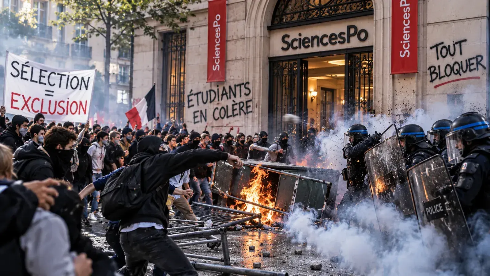 Affrontements entre étudiants et forces de l’ordre devant Sciences Po, à Paris