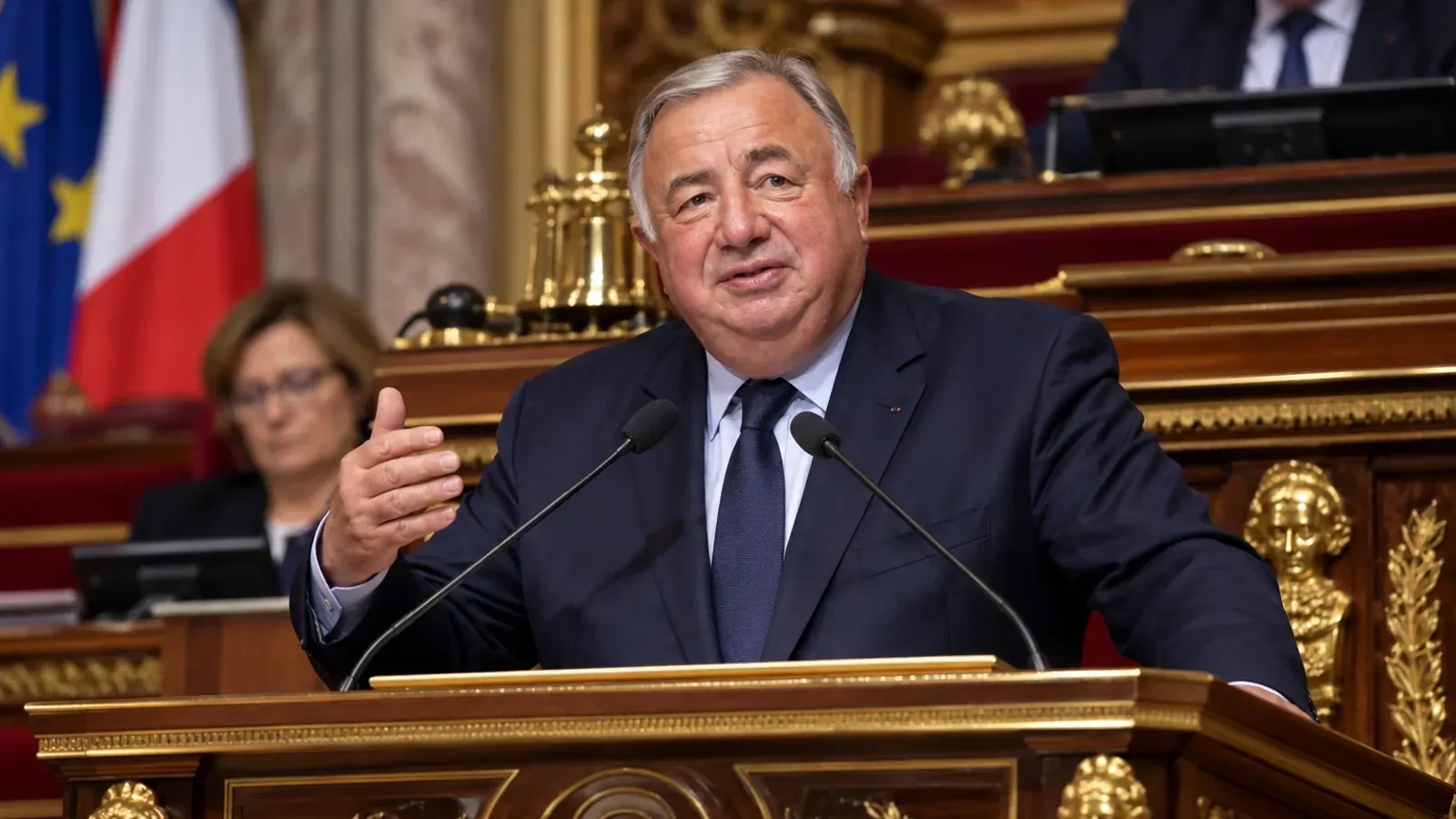 Gérard Larcher prononce un discours dans l’hémicycle du Sénat