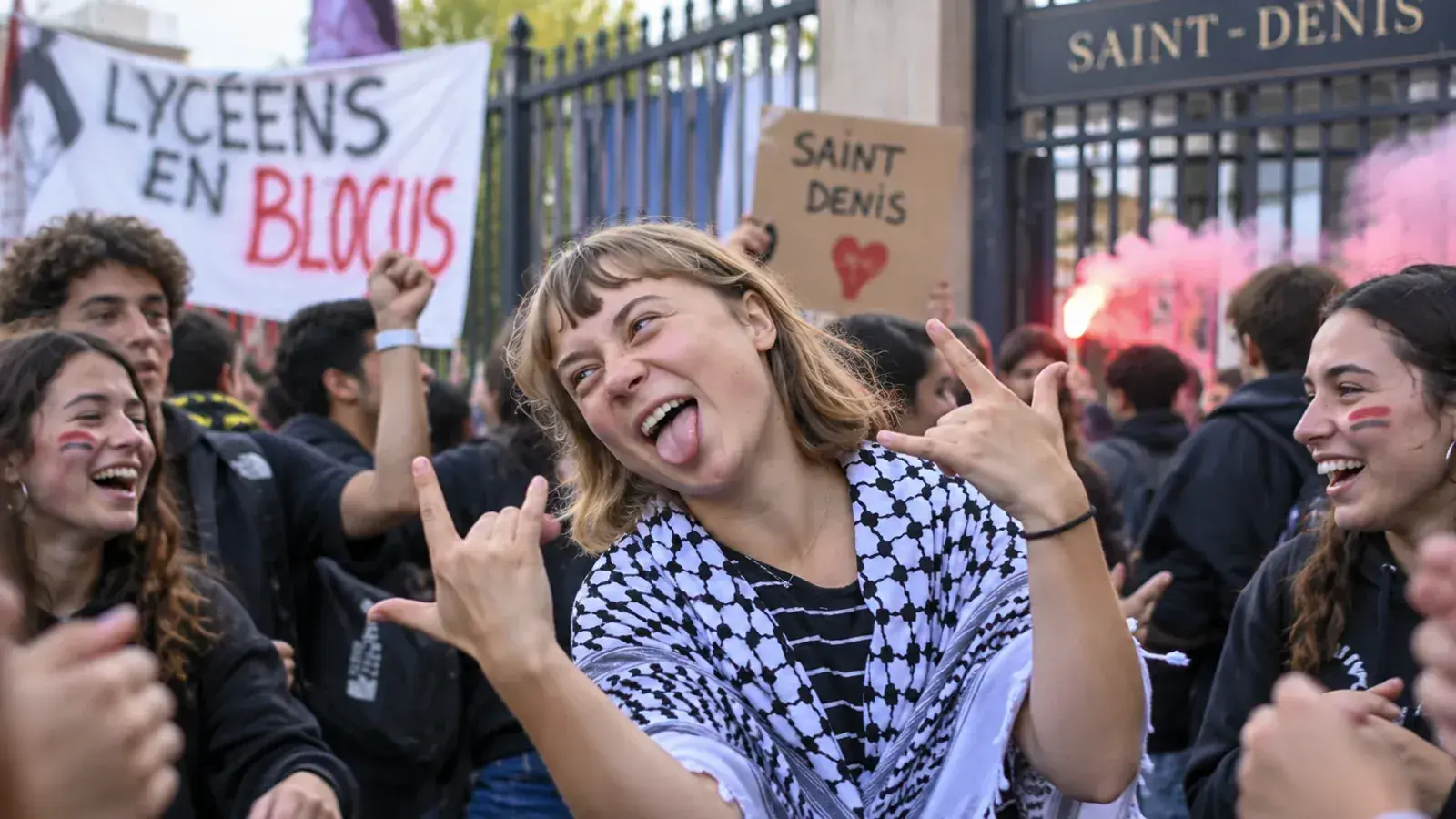 Manifestation lycéenne avec une militante écologiste