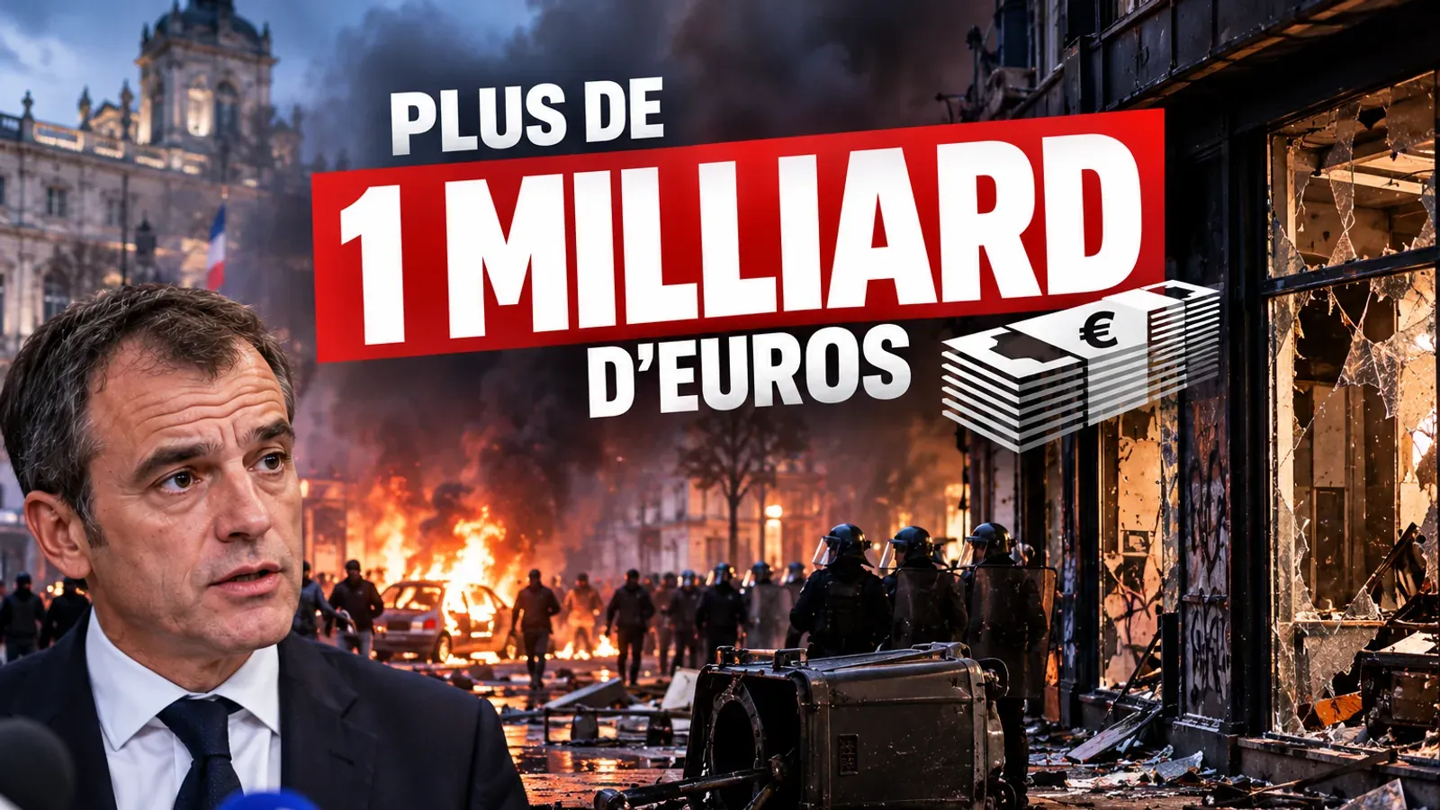Rue dévastée après des émeutes