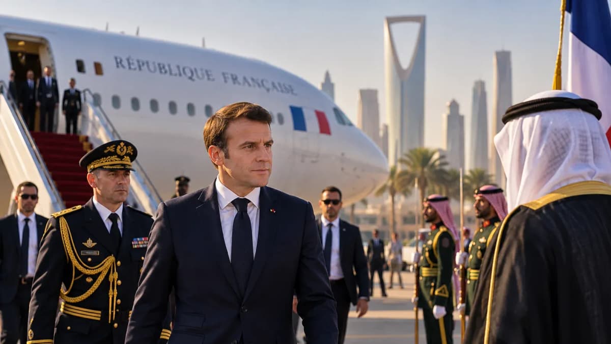 Emmanuel Macron à son arrivée dans le Golfe