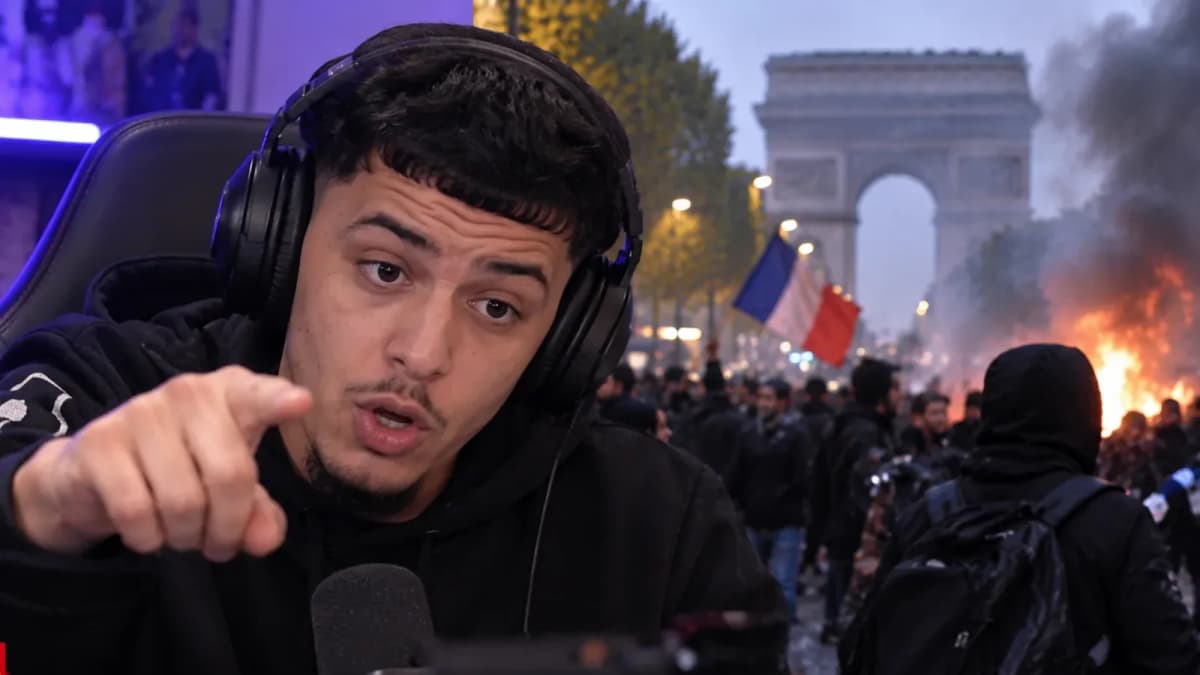 Un streameur en direct, des images d’émeutes en arrière-plan