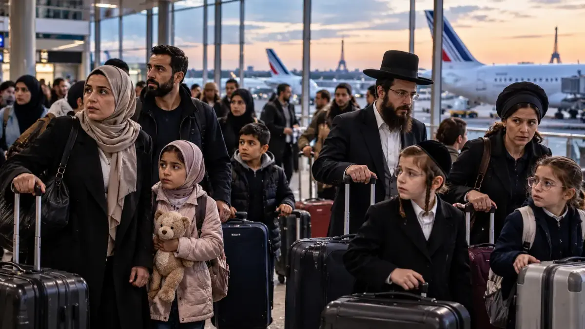 Familles avec leurs valises dans un aéroport parisien